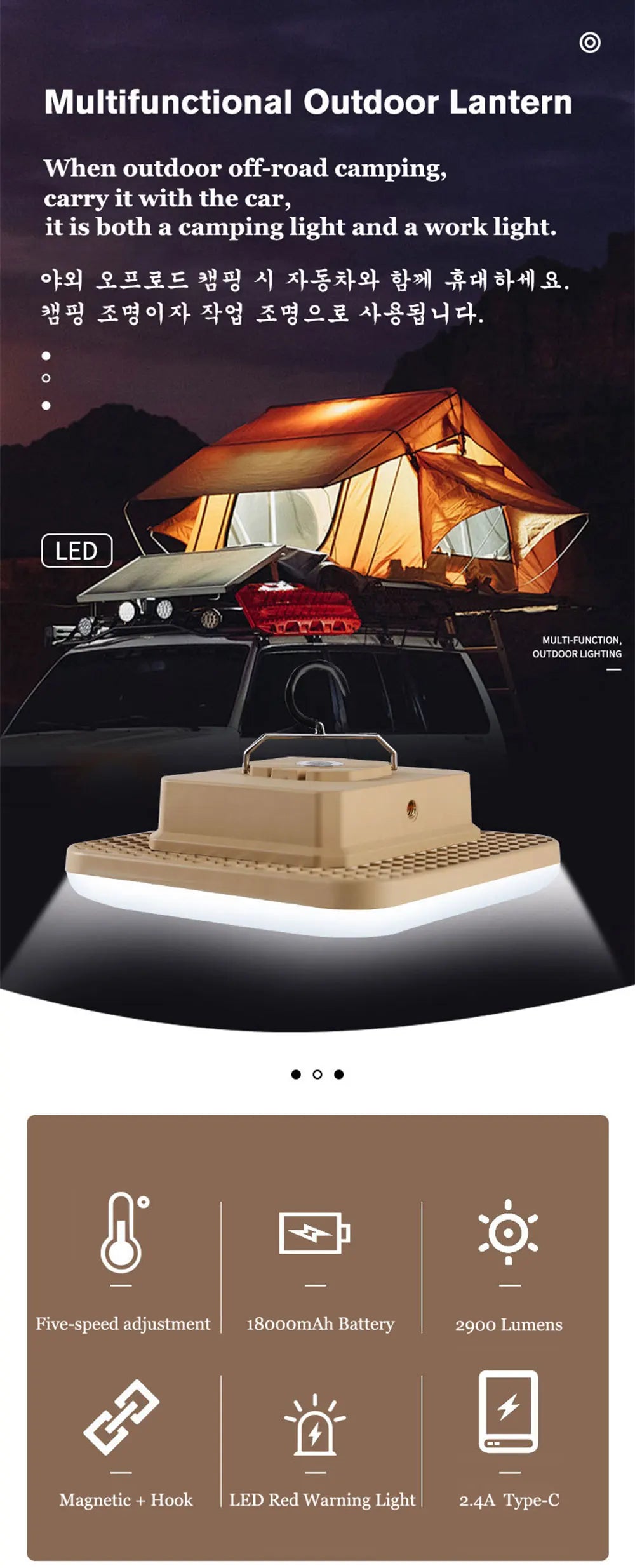 🔋 3-in-1 Portable Camping Lantern: Bright Light 💡, Power Bank 🔌 & Magnetic Base 🧲